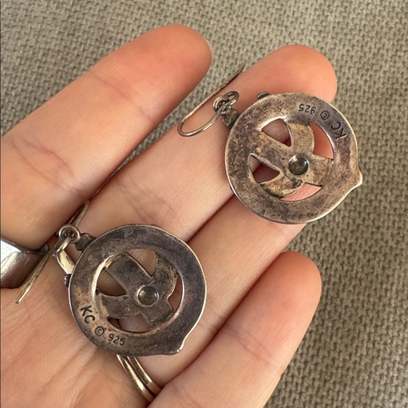 Native American Sterling Silver and Coral Cactus Earrings - Picture 3 of 4